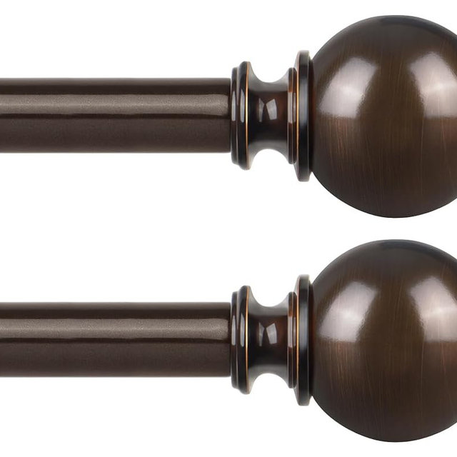 KAMANINA 2 Pack Curtain Rods 32 to 58 Inch (2.6-4.8ft), 7/8 Inch Single Heavy Duty Curtain Rods for Windows Adjustable Decorative Drapery Rod with Round Finials, Antique Bronze | Single Heavy Duty, Adjustable Decorative Drapery Rod, Round Finials, For Windows