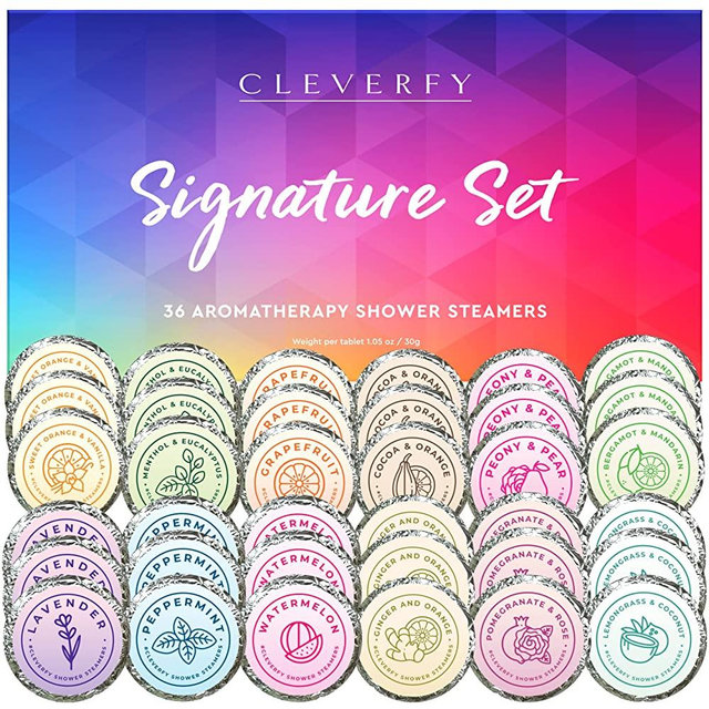 Cleverfy Shower Steamers Aromatherapy - 36 Pack of Shower Bombs with Essential Oils. Stocking Stuffers for Women and Christmas Gifts for Women and Men.