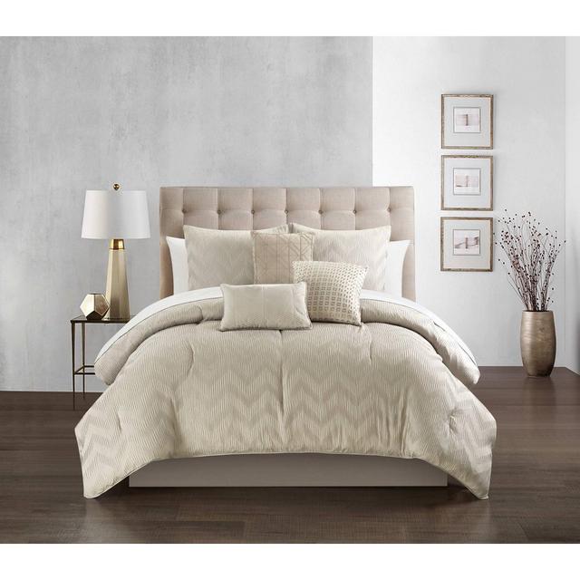 King 10pc Holly Bed In a Bag Comforter Set Beige - Chic Home Design