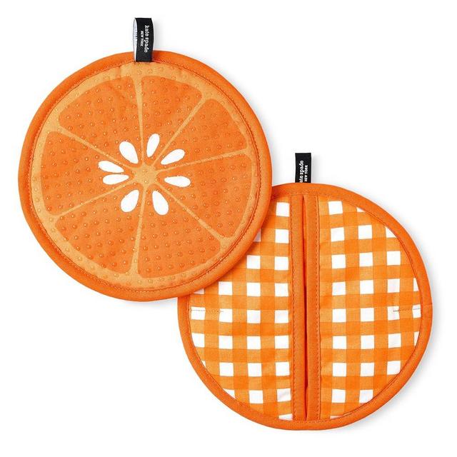 KATE SPADE NEW YORK Squeeze The Day and Spring Gingham Pot Holder 2-Pack Set, Heat Resistant, 100% Cotton, Orange, 8"