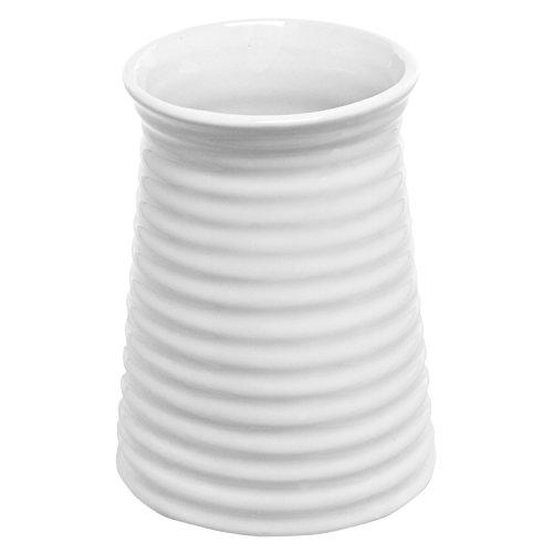 5.7-Inch Modern Ribbed Design Small White Ceramic Decorative Tabletop Centerpiece Vase/Flower Pot