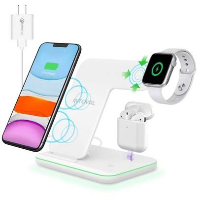 Intoval Wireless Charger, 3 in 1 Charger for iPhone/iWatch/Airpods, Qi-Certified Charging Station for iPhone, Apple Airpods and Apple Watch - Z5