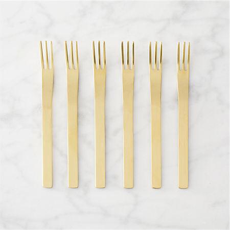 Set of 6 Mini Gold Cocktail Forks