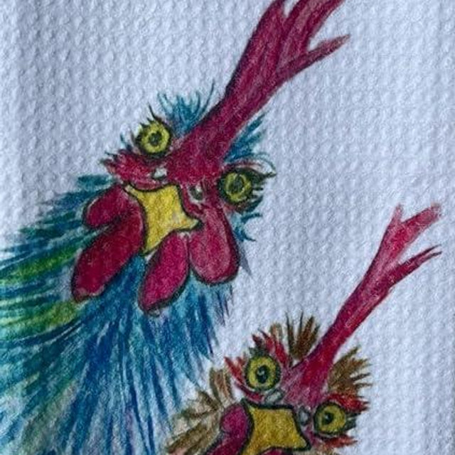Decorative Microfiber Kitchen Dish Towel with watercolor Chickens