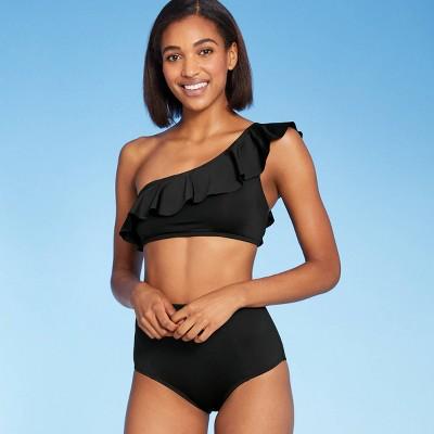 Women's One Shoulder Flounce Bikini Top - Kona Sol™ Black
