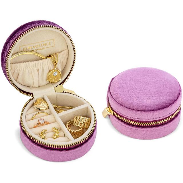 Benevolence LA Plush Velvet Round Travel Jewelry Box - lilac