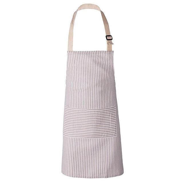 YURILIFE Ashe Soft Cotton Linen Kitchen Apron with Pocket for Women and Men Professional Cooking Apron Chef Designed (Stripe – Grey XL)