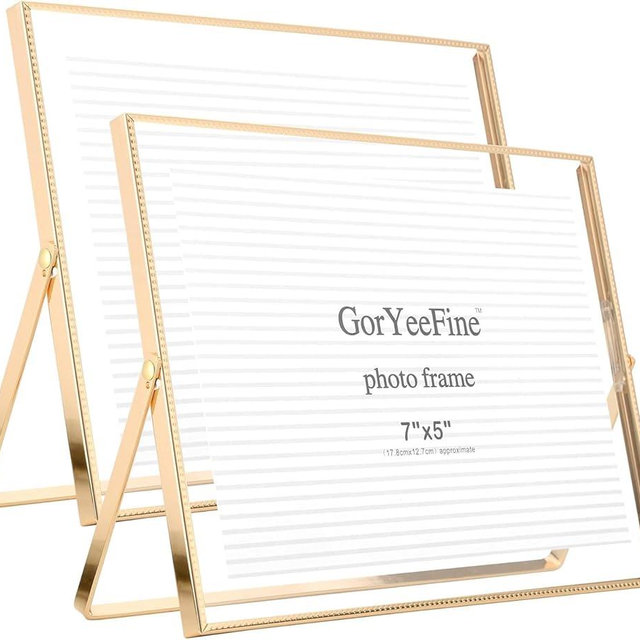 Gold Floating Picture Frame 8x6'' Set of 2(Horizontal), For Picture Sizes 7x5'', 6x4'' as floating,photo,Tabletop Shelf Photo Frames 8x6'',Classy Home or Office Décor frme,Gold Wedding floatinng frames 5x7''