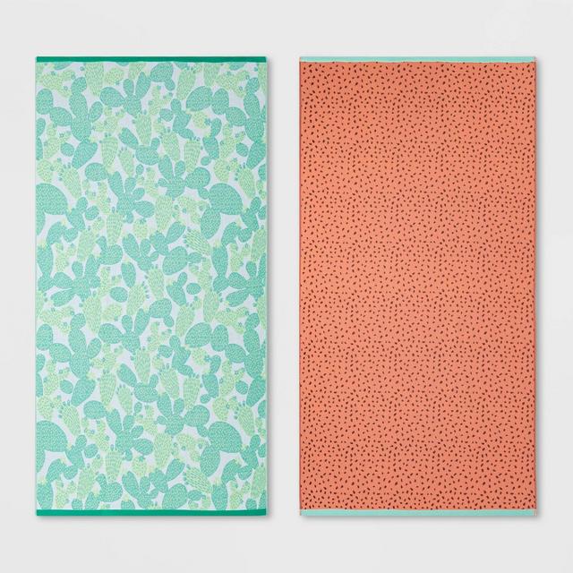 2pk Watermelon and Cactus Sand Resistant Beach Towel Set - Sun Squad™