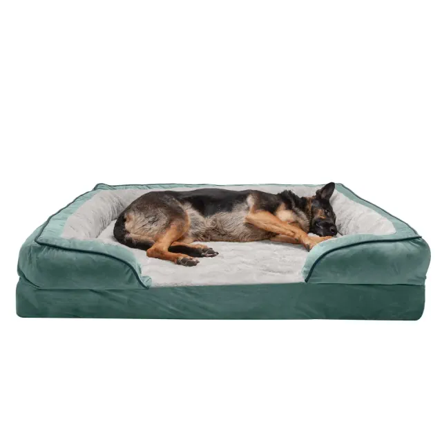 FurHaven Velvet Waves Perfect Comfort Memory Foam Sofa Dog Bed - Jumbo Plus, Celadon Green