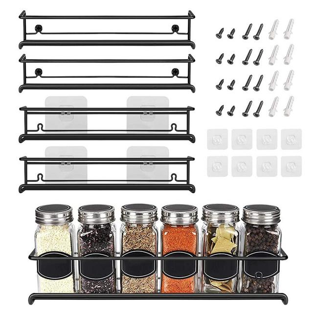 Spice Rack Organizer For Pantry -Kitchen Cabinet Door Organization And Storage - Set of 4 Tiered Hanging Shelf for Spice Jars and Seasonings - Door Mount, Wall Mounted, Under Sink Shelves