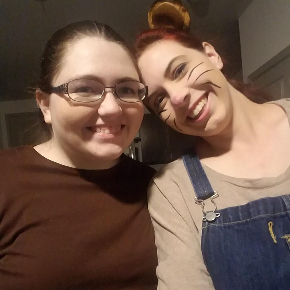 For Book Character Day, I dressed as the mouse from 'If You Give a Mouse a Cookie' and Elise dressed as my cookie for Halloween.