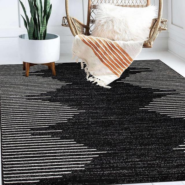 Rugshop Bohemian Stripe Stain Resistant High Traffic Living Room Kitchen Bedroom Dining Home Office Area Rug 8'x10' Black