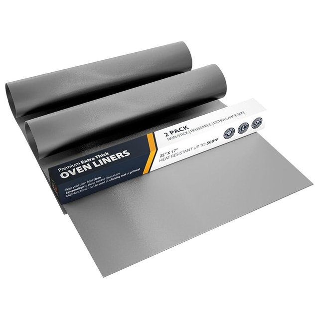 Oven Liners for Bottom of Oven - 2 Pack Large Heavy Duty Mats, 17”x25” Non-Stick Reusable Liner for Electric, Gas, Toasters, Grills - BPA & PFOA Free Kitchen Accessory to Keep It Clean (Silver)