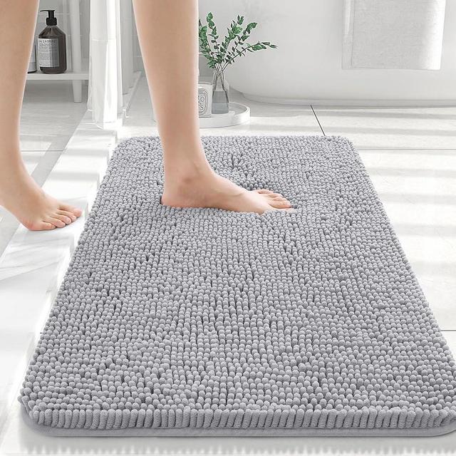 OLANLY Bathroom Rugs 36x24, Extra Soft Absorbent Chenille Bath Rugs, Non-Slip, Dry Quickly, Machine Washable, Bath Mats for Bathroom Floor, Tub and Shower, Light Grey