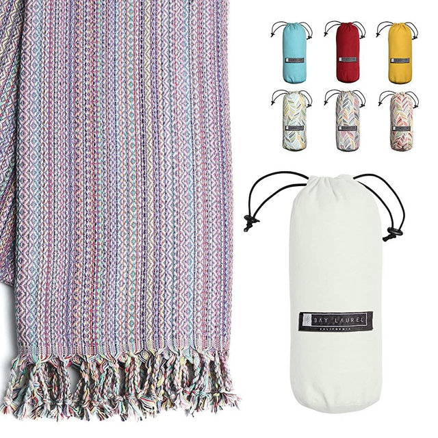 BAY LAUREL Turkish Beach Towel with Travel Bag 39 x 71 Quick Dry Sand Free Lightweight Large Oversized Beach Towel Turkish Towels Light Beach Towel Travel Towels