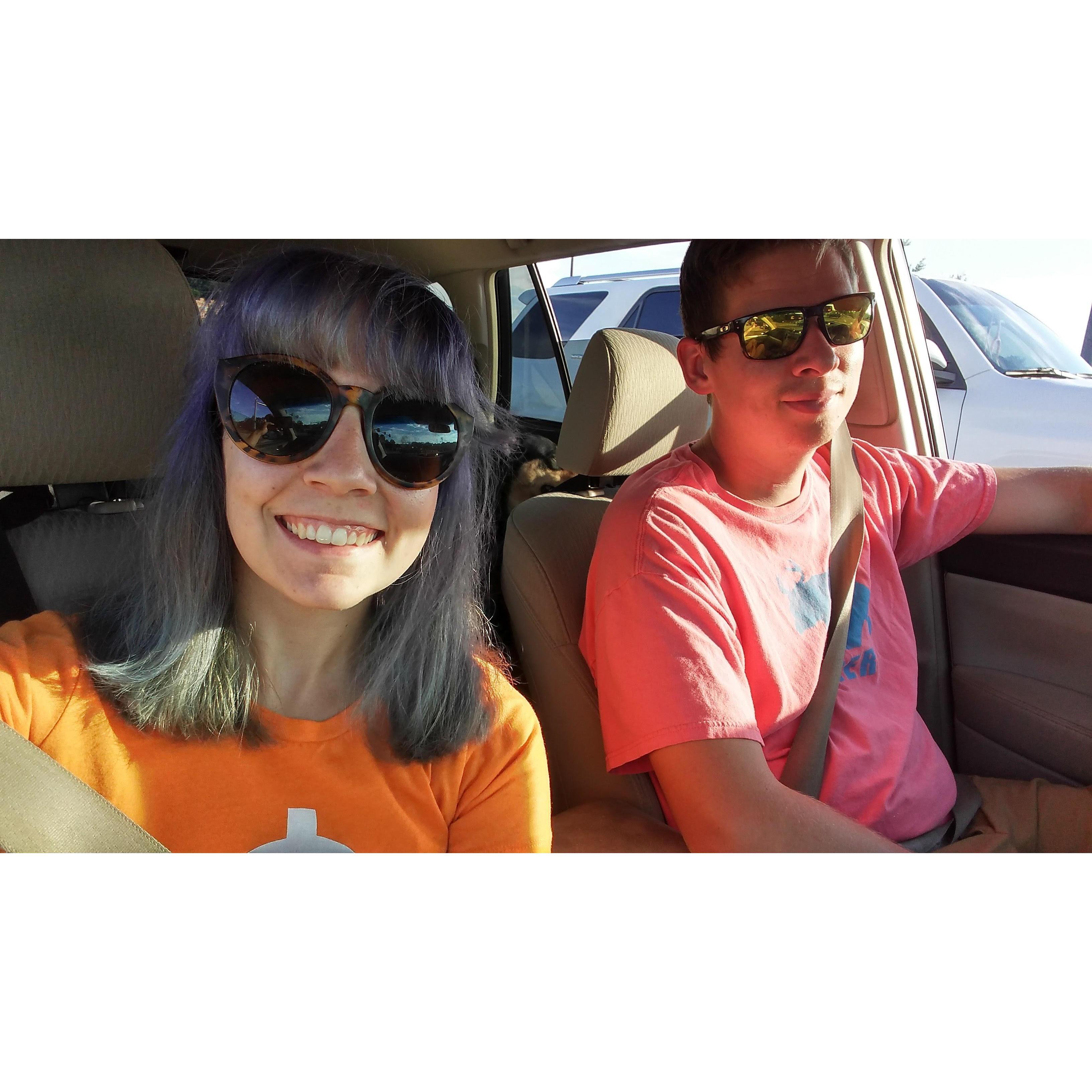 Robert driving us somewhere, as per usual