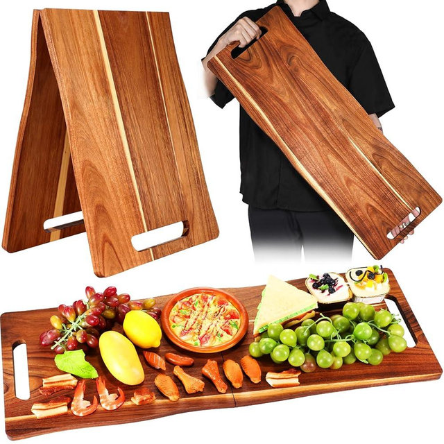 Acacia Large Charcuterie Board, Wood Charcuterie Boards with Handles Foldable Travel 33 x 12 Inch Cheese Board Charcuterie Serving Board with Food Meat Party Appetizers (Large, Rectangular)