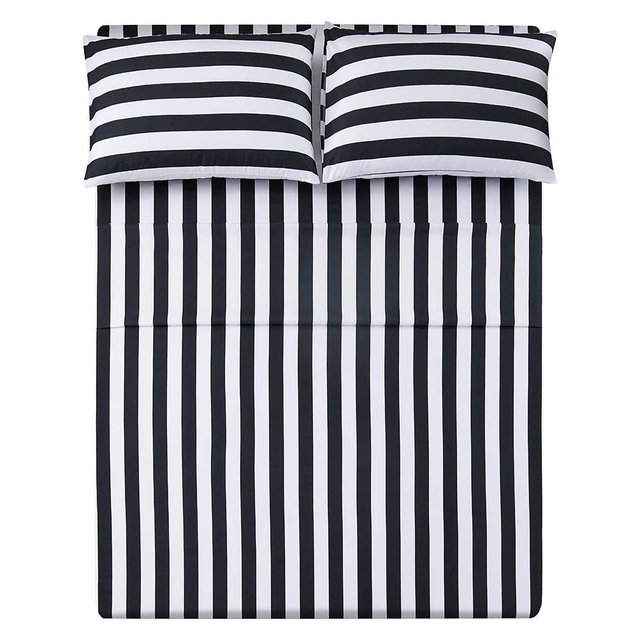 Queen Size Stripe Sheet Set-4 Piece Super Soft Microfiber Bedding-Deep Pocket,, Stain, Fade & Wrinkle Resistant(Black&White)