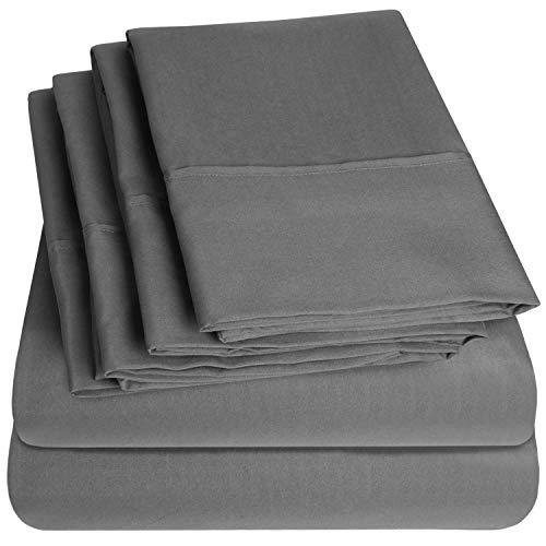 King Size Bed Sheets - 6 Piece 1500 Thread Count Fine Brushed Microfiber Deep Pocket King Sheet Set Bedding - 2 Extra Pillow Cases, Great Value, King, Gray