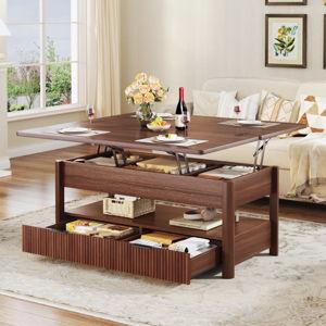 4 In 1 Lift Top Coffee Table With Hidden Storage And Drawers - Brown