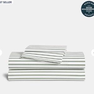 Luxe Sateen Core Sheet Set In Tandem Striped Fresh Moss