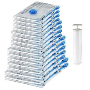 Pack of 15, White (Multiple Sizes) | Amazon Basics Vacuum Compression Space Saving Zipper Storage Bags with Hand Pump