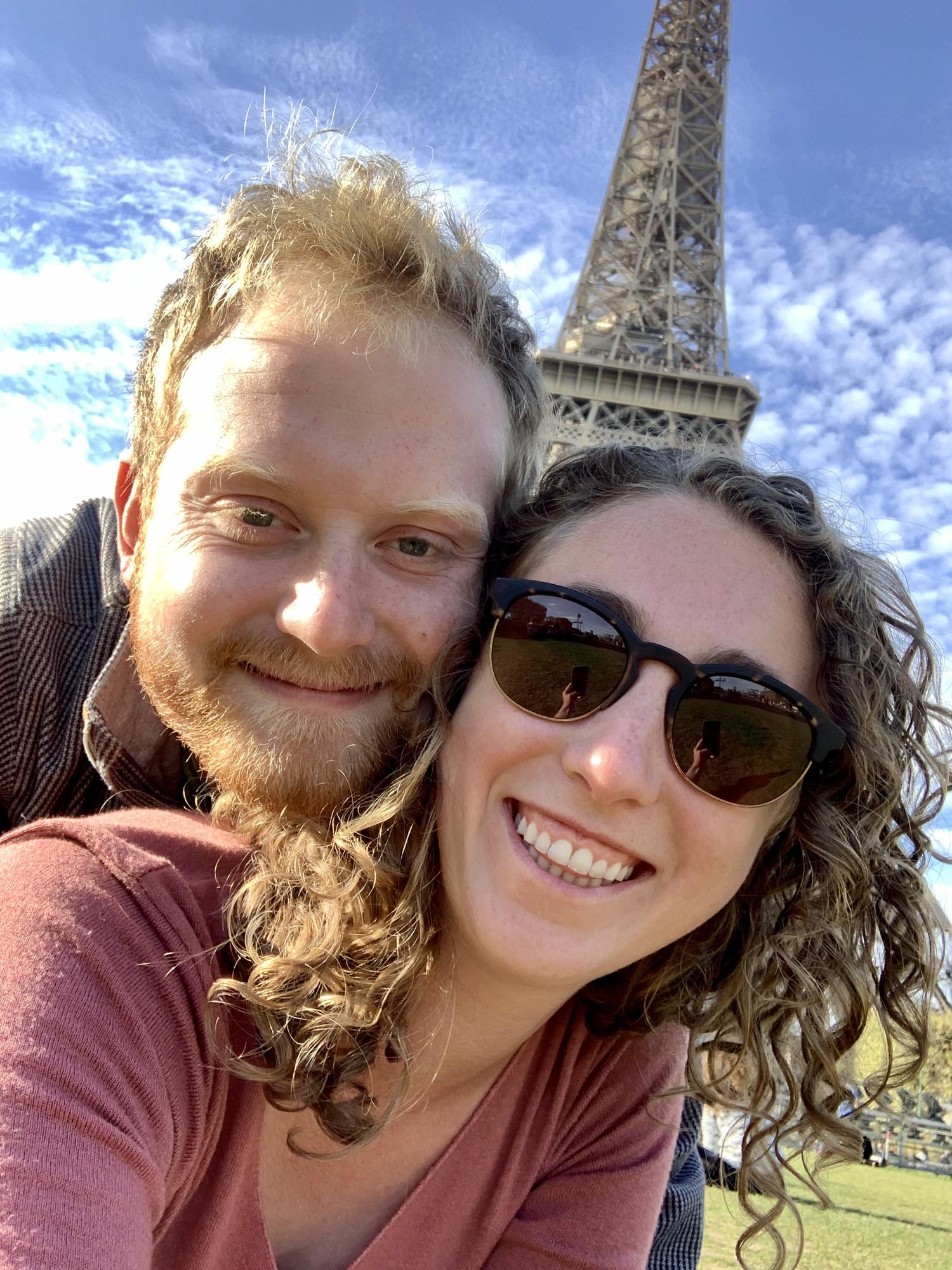At the base of the Eiffel Tower where we played Gin Rummy for hours