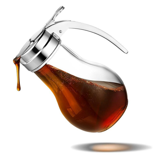 14 oz Glass Syrup Dispenser, No Drip Glass Syrup Bottle for Maple Syrup, Honey Dispenser, Pancake Mix, or Sugar, Dishwasher Safe Glass Syrup Container with Metal Easy Pour Lid, 14 Ounces (414mL)