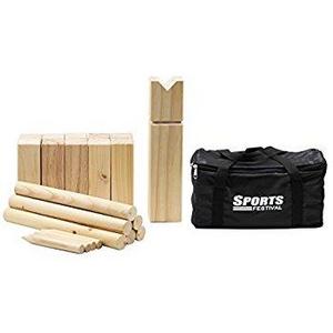 Sports Festival Portable Wooden Kubb Game Viking With Carrying Bag 6 Batons 1 King 10 Kubbs