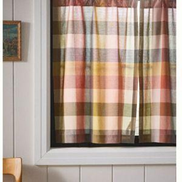 Woven Cotton Plaid Café Curtains, Set of 2