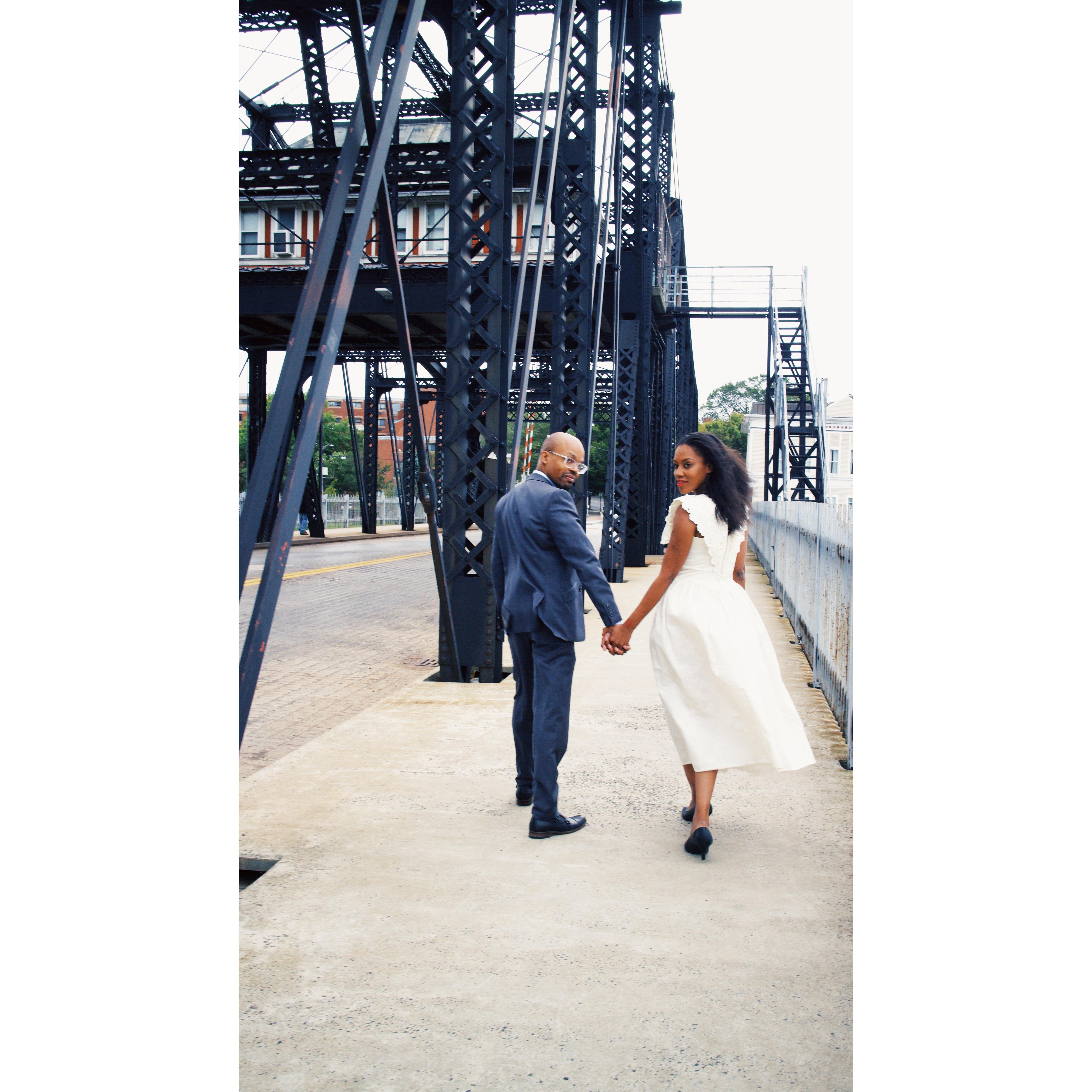 Crossing the bridge for our engagement photos