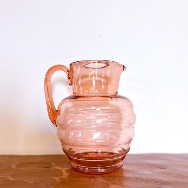 Vintage Pink Beehive Bubble Glass Depression Era Pitcher