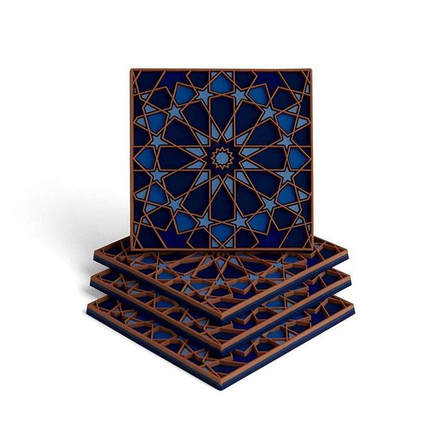 MOSAICANA Coasters for Drinks - Set of 4 Coasters, Silicone, Protect Against Water Marks or Damage - Fit All Cups, 3.5" Inch Size Fits, Colored Coasters (Blue Shades)