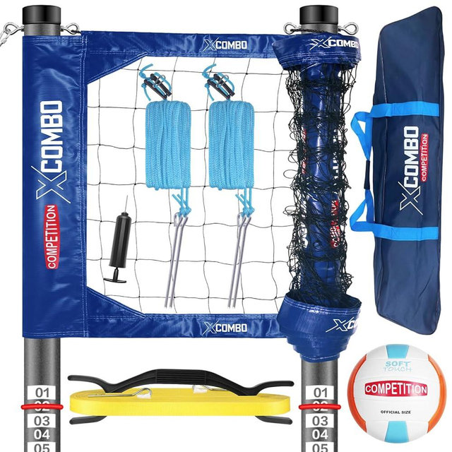 JOLORLY Professional Volleyball Net Set Heavy Duty for Outdoor Backyard Portable with Aluminum Adjustable Height Scoring Poles, Regulation Nets System for Tournament, Grass