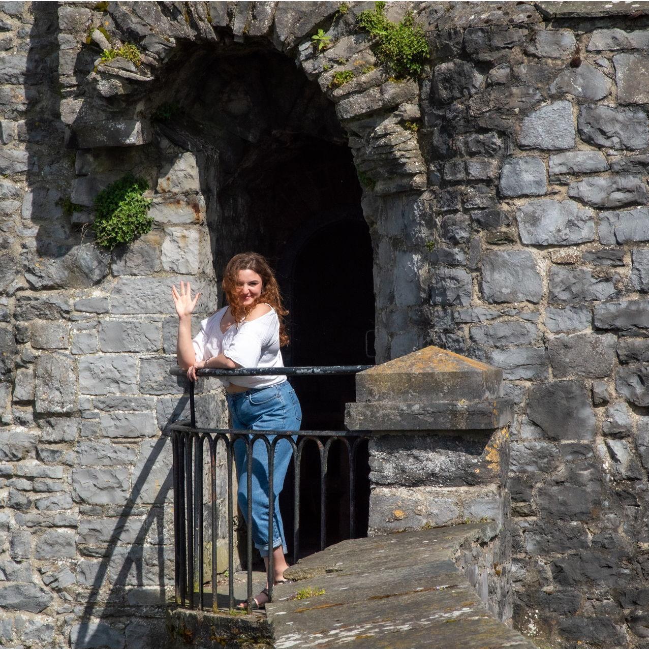 Jayne enjoys the view from King Johns Watchtower