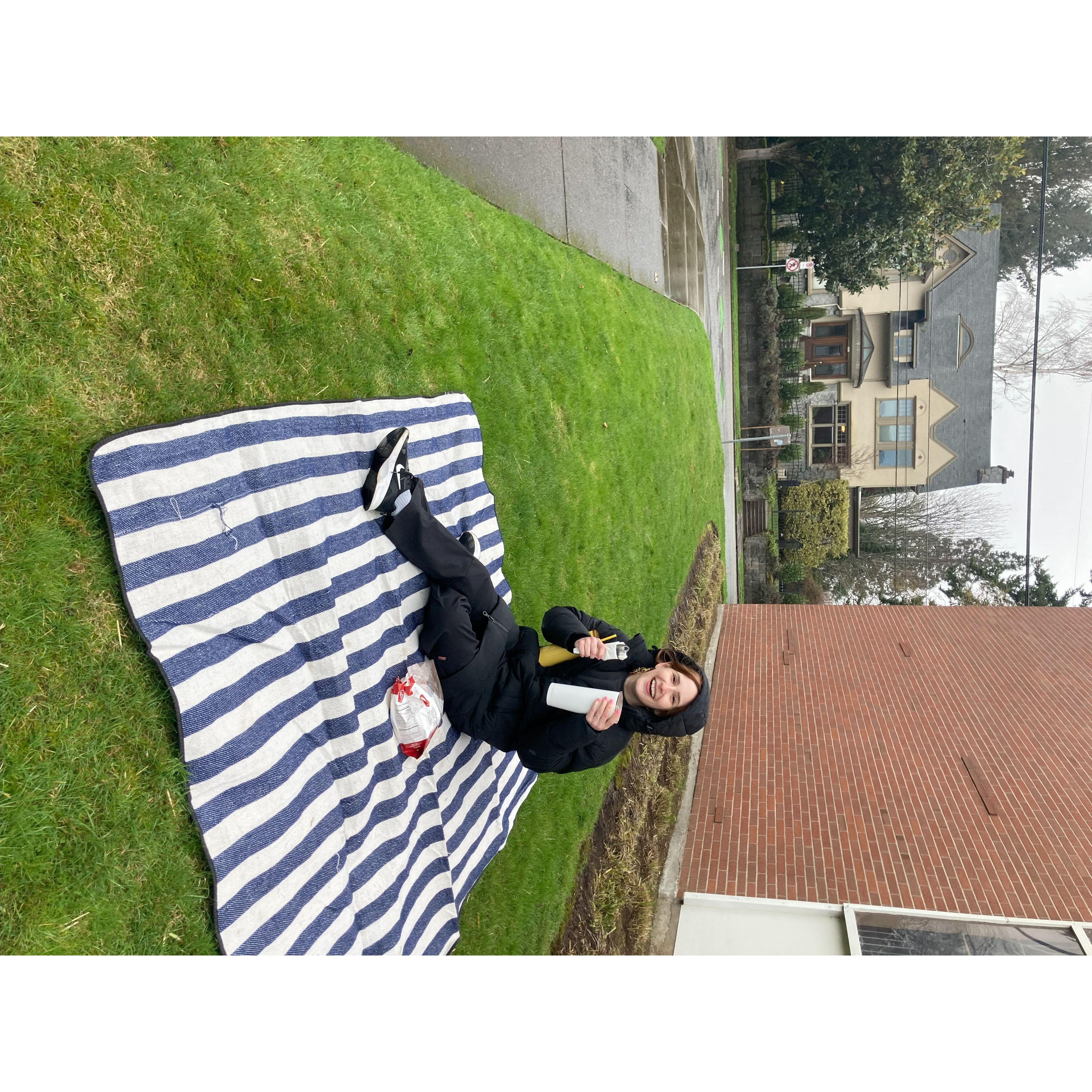 Our sweet picnic-on-the-church-lawn tradition was rained out for valentines day... so we packed soup and went anyway.