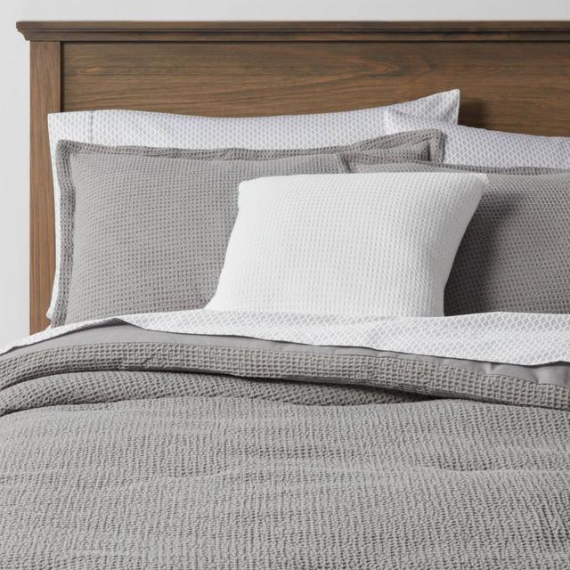 King Waffle Weave 8pc Comforter & Sheet Bundle Gray - Threshold™