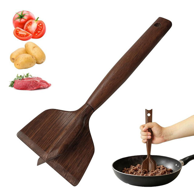 Wooden Meat Chopper, Wooden Ground Beef Masher for Nonstick Cookware, Heat Resistant Wood Meat Masher Kitchen Tool, Heavy Duty Hamburger Smasher for Tacos, Potatoes (1PCS)