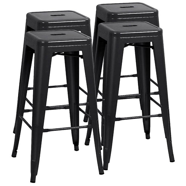 Furmax 30 Inches Metal Bar Stools Bar Height High Backless Stools Indoor Outdoor Stackable Kitchen Stools Set of 4 (Dark Black)