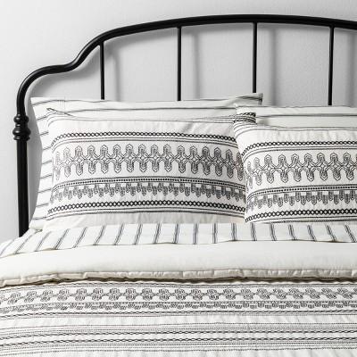 Full/Queen Comforter Set Embroidered Railroad Gray / Sour Cream - Hearth & Hand™ with Magnolia