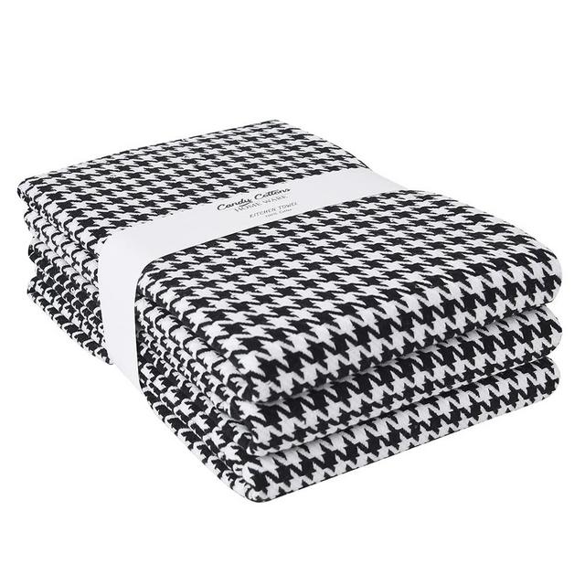 Candy Cottons Kitchen Towels, 100% Ring Spun Cotton Dish Towels,18 x 28 Inches (Set of 3) Kitchen Towels, Ultra Soft - Super Absorbent - Quick Drying Dish Towels, Tea Towels-Black and White