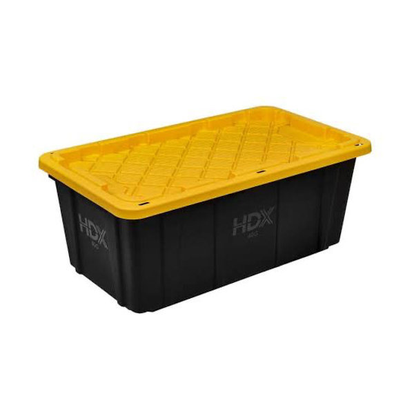 HDX 40 Gal. Tough Storage Tote in Black with Yellow Lid 999-40G-HDX