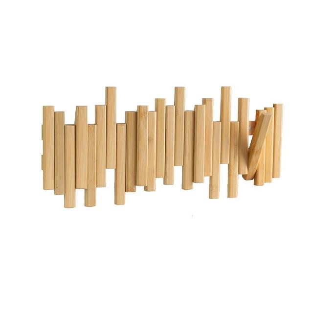 MinBoo Bamboo Multi Hook Coat Rack – Modern, Unique, Space-Saving Coat Hanger with 4 Flip-Down Hooks for Hanging Coats, Christmas decorations,Bamboo