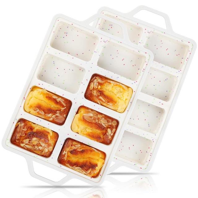 AOTASO Mini Loaf Pans Silicone, Nonstick Small Bread Pans for Baking, Tiny Meatloaf Pan with Metal Reinforced Frame 8 Cavity (Cream，2 Pcs)