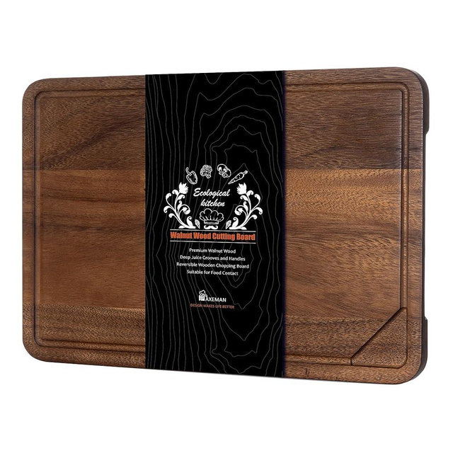 Axeman Walnut Wood Cutting Board with Juice Groove for Kitchen Countertop, USA-Sourced Thick American Black-Walnut Wooden Chopping Board Charcuterie Board Butcher Block for Meat Vegetables, 18x12 inch