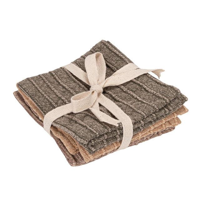 Creative Co-Op 3-Piece Stonewashed Cotton Square Dish Cloths, Brown, Olive, and Mustard