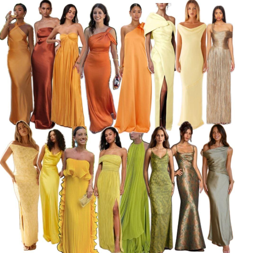 Women should wear a floor-length gown in a solid spring color. Please avoid patterns and taupe, as our bridesmaids will be in that shade. We can’t wait to see you looking your best!