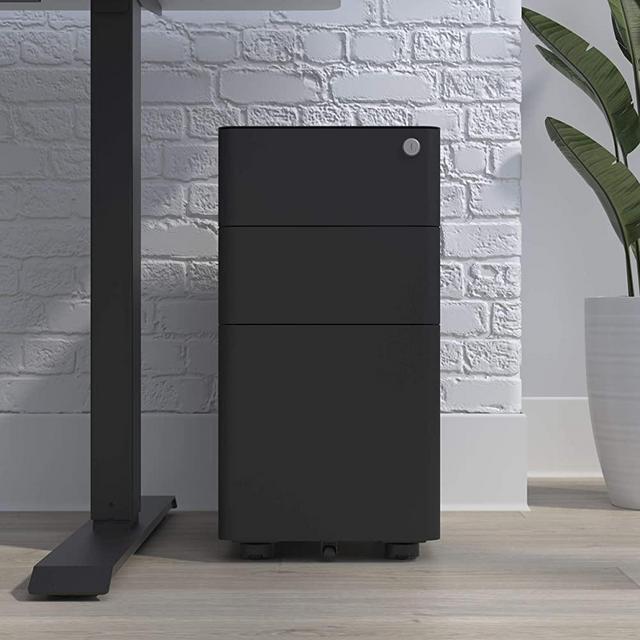 HON Basyx Commercial-Grade Modern Mobile Steel Pedestal, Filing Cabinet, Slim, Charcoal