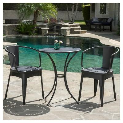 Lourdes 3pc Cast Iron Patio Bistro Set - Black Sand - Christopher Knight Home